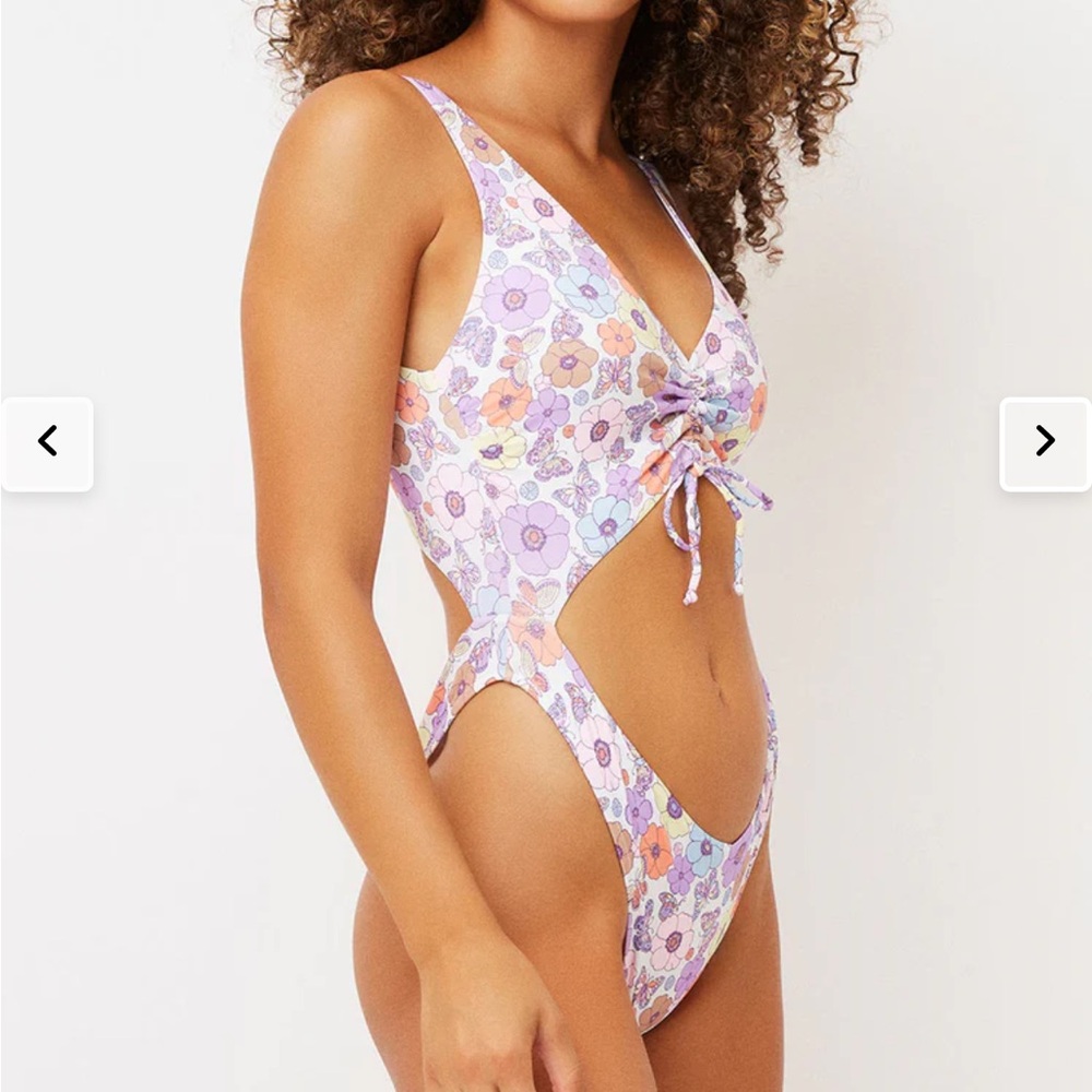 Frankies Bikinis Emma Cheeky High Leg One Piece Swimsuit butterfly floral
